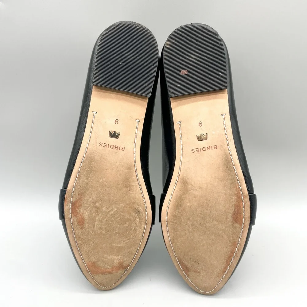 Birdies Womens 9 Sparrow Pointed Toe Loafers Black Leather Preppy Office Chic